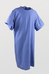 Standard Textile Patient Exam Gown Large Blue Print Reusable