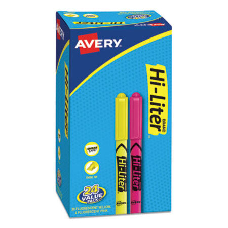 Avery® HI-LITER Pen-Style Highlighters, Chisel Tip, Assorted Colors, 24/Pack