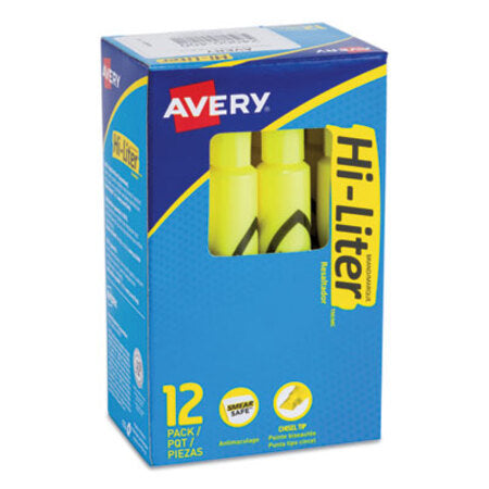 Avery® HI-LITER Desk-Style Highlighters, Chisel Tip, Fluorescent Yellow, Dozen