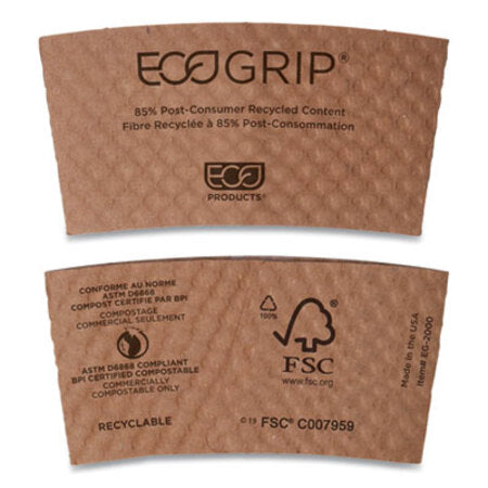 Eco-Products® EcoGrip Hot Cup Sleeves - Renewable and Compostable, 1300/CT