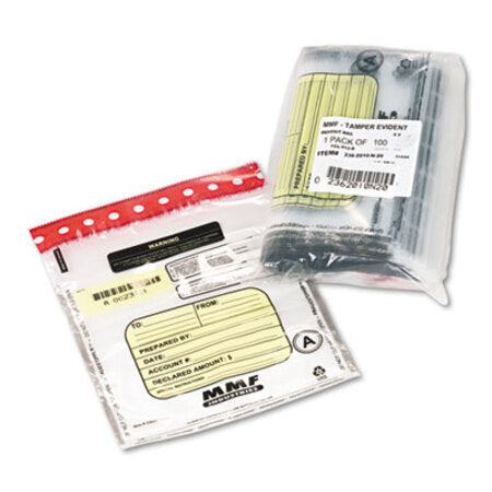 MMF Industries™ Tamper-Evident Deposit/Cash Bags, Plastic, 9 x 12, Clear, 100 Bags/Box