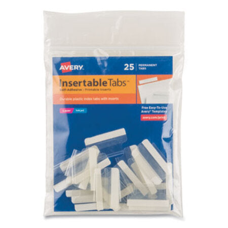 Avery® Insertable Index Tabs with Printable Inserts, 1/5-Cut Tabs, Clear, 1" Wide, 25/Pack