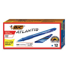 Bic® Velocity Atlantis Bold Retractable Ballpoint Pen, 1.6mm, Blue Ink, Trans-Blue Barrel, Dozen