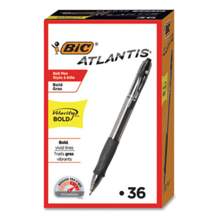 Bic® Velocity Atlantis Bold Retractable Ballpoint Pen Value Pack, 1.6 mm, Black Ink and Barrel, 36/Pack