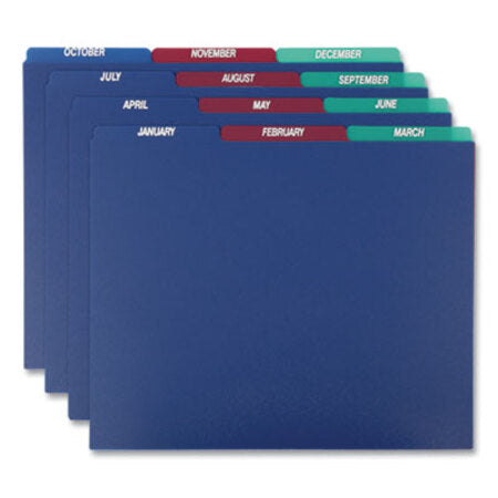 Pendaflex® Poly Top Tab File Guides, 1/3-Cut Top Tab, January to December, 8.5 x 11, Assorted Colors, 12/Set