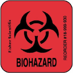 Fisher Scientific Pre-Printed Label Fisherbrand™ Warning Label Flourescent Red Paper Biohazard / Symbol Black Biohazard 1 X 1 Inch - M-651875-2193 - Each