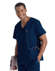 Landau Uniforms Scrub Shirt Medium Steel Gray 5 Pockets Short Sleeve Male