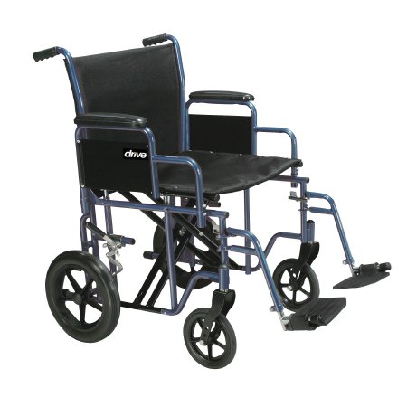 Drive Medical Bariatric Transport Chair Steel Frame with Blue Finish 420 lbs. Weight Capacity Desk Length / Removable / Reversible Arm Black Upholstery
