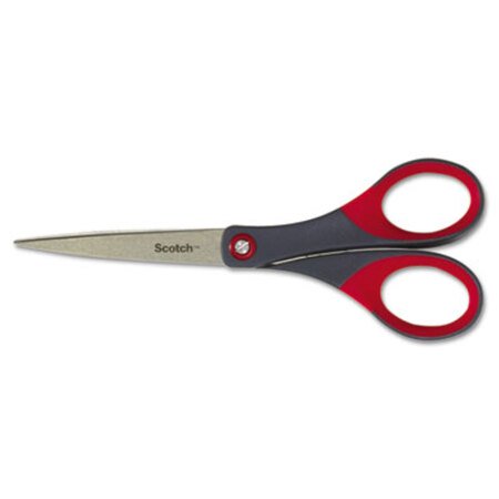 Scotch® Precision Scissors, Pointed Tip, 7" Long, 2.5" Cut Length, Gray/Red Straight Handle