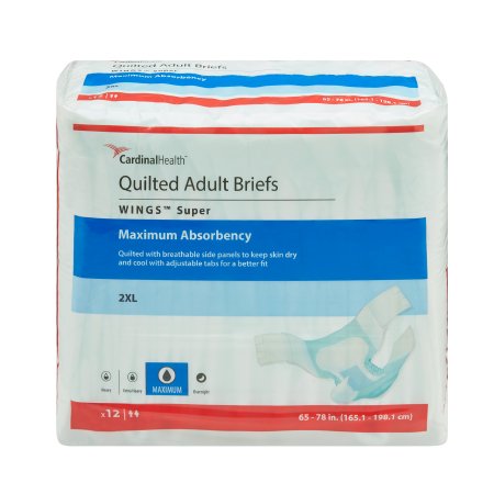 Cardinal Unisex Adult Incontinence Brief Wings™ Super 2X-Large Disposable Heavy Absorbency - M-653192-1294 - Case of 4