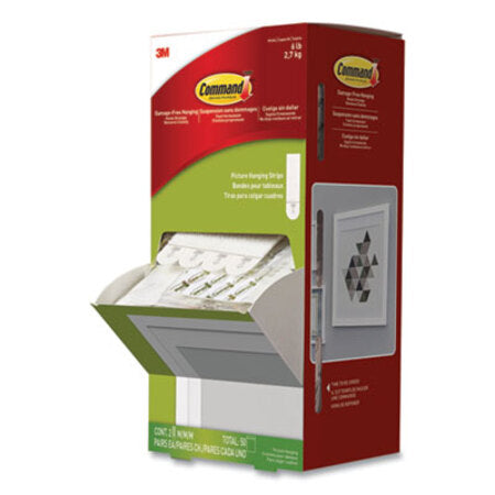 Command™ Picture Hanging Strips, Cabinet Pack, Removable, 0.75" x 2.75", White, 4/Set, 50 Sets/Carton