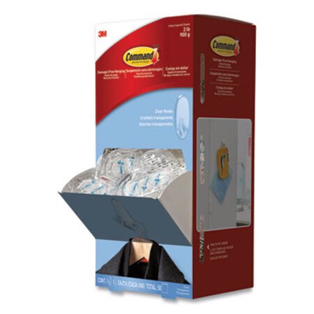 Command™ Clear Hooks and Strips, Plastic, Medium, 50 Hooks with 50 Adhesive Strips per Carton