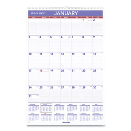 AT-A-GLANCE® Monthly Wall Calendar with Ruled Daily Blocks, 20 x 30, White, 2021