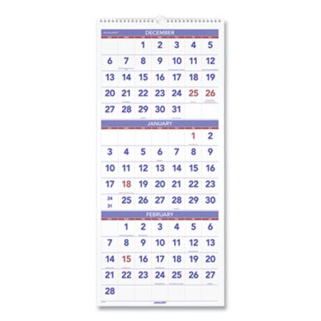 AT-A-GLANCE® Vertical-Format Three-Month Reference Wall Calendar, 12 x 27, 2021