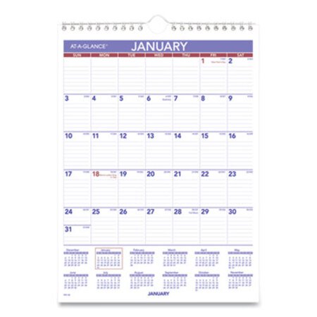 AT-A-GLANCE® Monthly Wall Calendar with Ruled Daily Blocks, 8 x 11, White, 2021