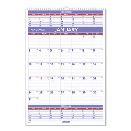 AT-A-GLANCE® Three-Month Wall Calendar, 15.5 x 22.75, 2021