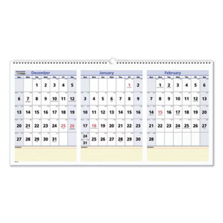 AT-A-GLANCE® QuickNotes Three-Month Wall Calendar, Horizontal Format, 24 x 12, 2021