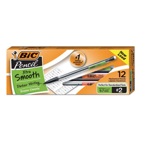 Bic® Xtra Smooth Mechanical Pencil, 0.7 mm, HB (#2.5), Black Lead, Clear Barrel, Dozen
