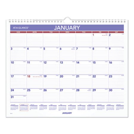 AT-A-GLANCE® Monthly Wall Calendar, 15 x 12, Red/Blue, 2021