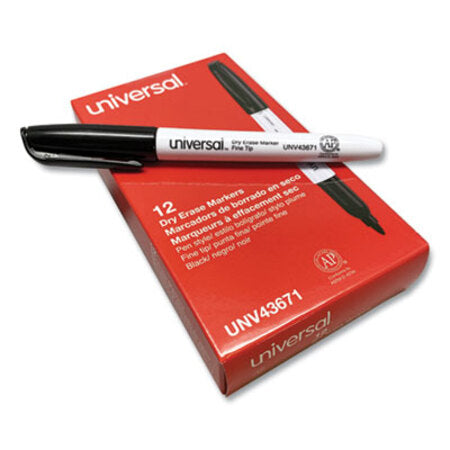 Universal™ Pen Style Dry Erase Marker, Fine Bullet Tip, Black, Dozen