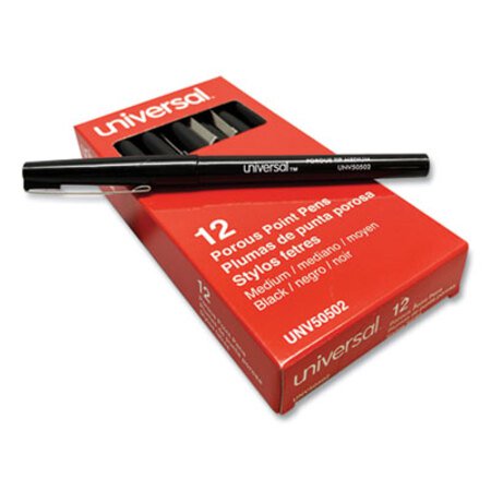 Universal™ Stick Porous Point Pen, Medium 0.7mm, Black Ink/Barrel, Dozen
