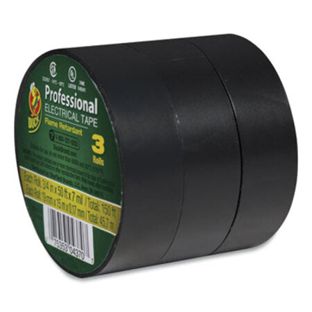 Duck® Pro Electrical Tape, 1" Core, 0.75" x 50 ft, Black, 3/Pack