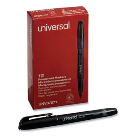 Universal™ Pen-Style Permanent Marker, Fine Bullet Tip, Black, Dozen