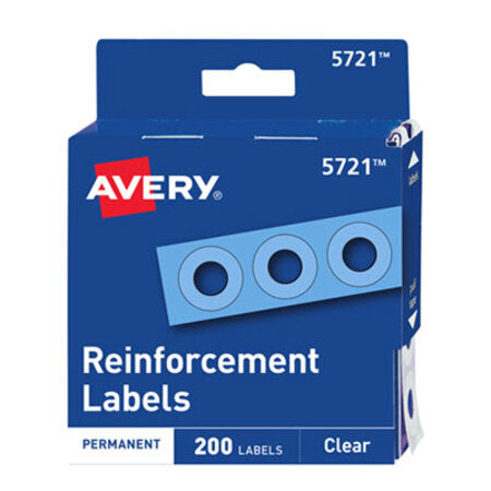 Avery® Dispenser Pack Hole Reinforcements, 1/4" Dia, Clear, 200/Pack, (5721)