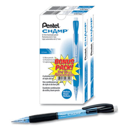 Pentel® Champ Mechanical Pencil, 0.7 mm, HB (#2.5), Black Lead, Blue Barrel, 24/Pack