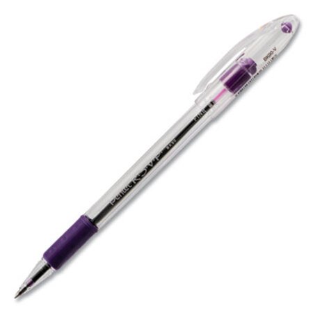 Pentel® R.S.V.P. Stick Ballpoint Pen, Fine 0.7mm, Violet Ink, Clear/Violet Barrel, Dozen