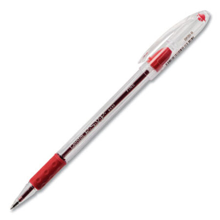Pentel® R.S.V.P. Stick Ballpoint Pen, Fine 0.7mm, Red Ink, Clear/Red Barrel, Dozen