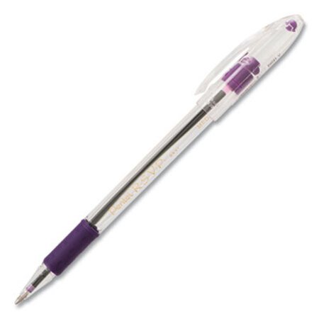 Pentel® R.S.V.P. Stick Ballpoint Pen, Medium 1mm, Violet Ink, Clear/Violet Barrel, Dozen