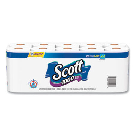Scott® Standard Roll Bathroom Tissue, Septic Safe, 1-Ply, White, 20/Pack, 2 Packs/Carton
