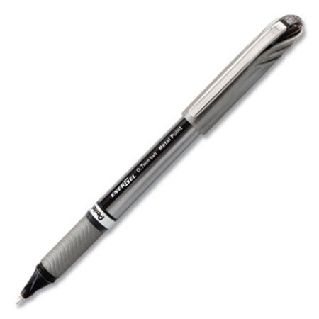 Pentel® EnerGel NV Stick Gel Pen, 0.7 mm Metal Tip, Black Ink, Gray Barrel, Dozen