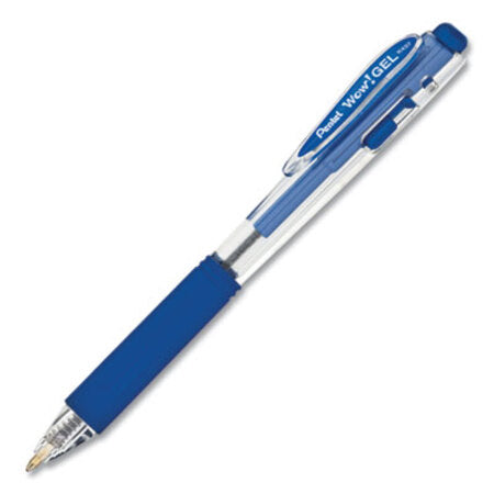 Pentel® WOW! Retractable Gel Pen, Medium 0.7 mm, Blue Ink, Clear/Blue Barrel, Dozen
