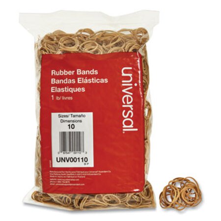 Universal® Rubber Bands, Size 10, 0.04" Gauge, Beige, 1 lb Box, 3,400/Pack