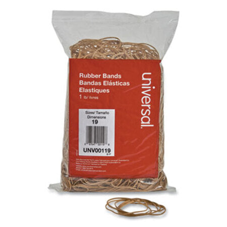 Universal® Rubber Bands, Size 19, 0.04" Gauge, Beige, 1 lb Bag, 1,240/Pack