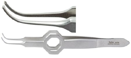 Miltex Tissue Forceps Miltex® Foerster-Iris 3-3/4 Inch Length OR Grade German Stainless Steel Fenestrated Thumb Handle Full Curved 0.5 mm, 1 X 2 Teeth - M-663228-3792 - Each