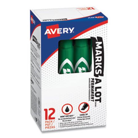 Avery® MARKS A LOT Regular Desk-Style Permanent Marker, Broad Chisel Tip, Green, Dozen, (7885)