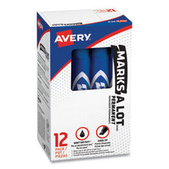 Avery® MARKS A LOT Regular Desk-Style Permanent Marker, Broad Chisel Tip, Blue, Dozen, (7886)