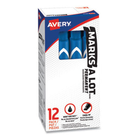 Avery® MARKS A LOT Large Desk-Style Permanent Marker, Broad Chisel Tip, Blue, Dozen, (8886)