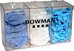 Bowman Manufacturing Protective Apparel Dispenser Bowman® Horizontal Mounted 3-Box Capacity Clear 5-1/2 X 11 X 17-1/4 Inch Plastic