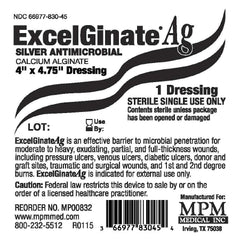 MPM Medical Silver Alginate Dressing ExcelGinate® AG 4 X 4-3/4 Inch Rectangle Sterile