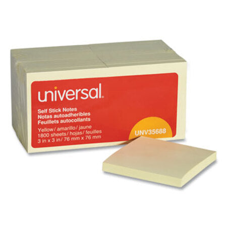 Universal® Self-Stick Note Pads, 3 x 3, Yellow, 100-Sheet, 18/Pack