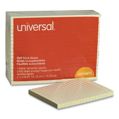 Universal® Self-Stick Note Pads, Lined, 4 x 6, Yellow, 100-Sheet, 12/Pack