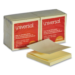 Universal® Fan-Folded Self-Stick Pop-Up Note Pads, 3 x 3, Yellow, 100-Sheet, 12/Pack