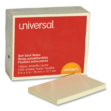 Universal® Self-Stick Note Pads, 3 x 5, Yellow, 100-Sheet, 12/Pack