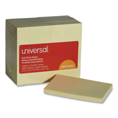 Universal® Self-Stick Note Pads, 3 x 5, Yellow, 100-Sheet, 18/Pack