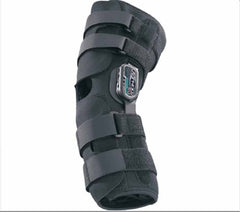 DJO Hinged Knee Brace DonJoy® Playmaker® Standard Medium Pull-On / Hook and Loop Strap Closure 18-1/2 to 21 Inch Thigh Circumference / 14 to 15 Inch Knee Center Circumference / 14 to 16 Inch Calf Circumference Left or Right Knee