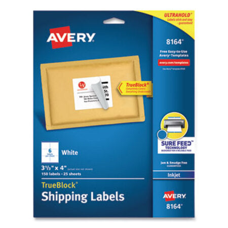 Avery® Shipping Labels w/ TrueBlock Technology, Inkjet Printers, 3.33 x 4, White, 6/Sheet, 25 Sheets/Pack